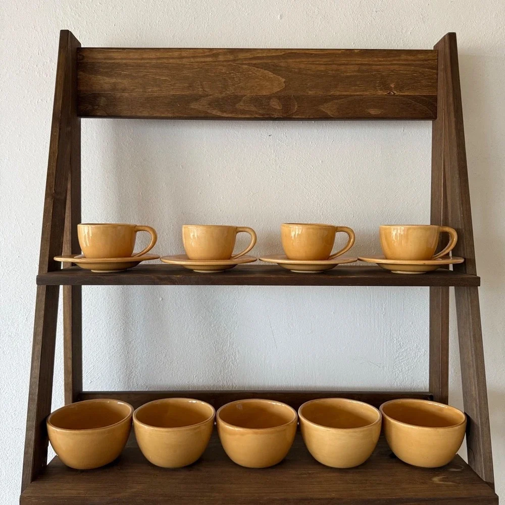 Vintage Pottery‎ Barn Sausalito Amber Espresso Cup Saucer Set 8pc Mexico